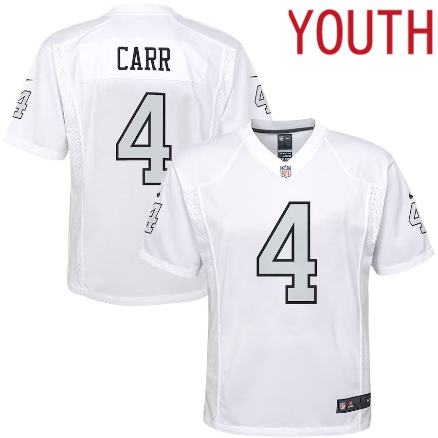 Youth Las Vegas Raiders #4 Derek Carr Nike White Color Rush Game NFL Jersey->youth nfl jersey->Youth Jersey